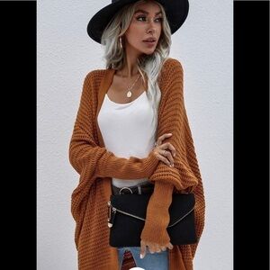Solid Color Loose Fashion Knitted Cardigan - Brown XL​​​​​​